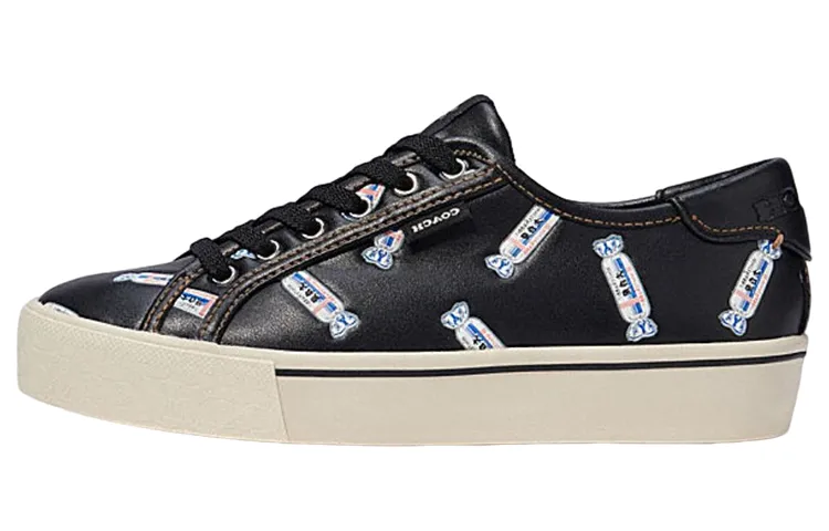 COACH Leather Low top Stylish Skateboarding Shoes Women's Black