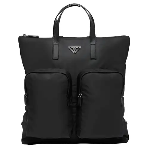 PRADA Saffiano Recycled Nylon Saffiano Leather Handbag Men's Black