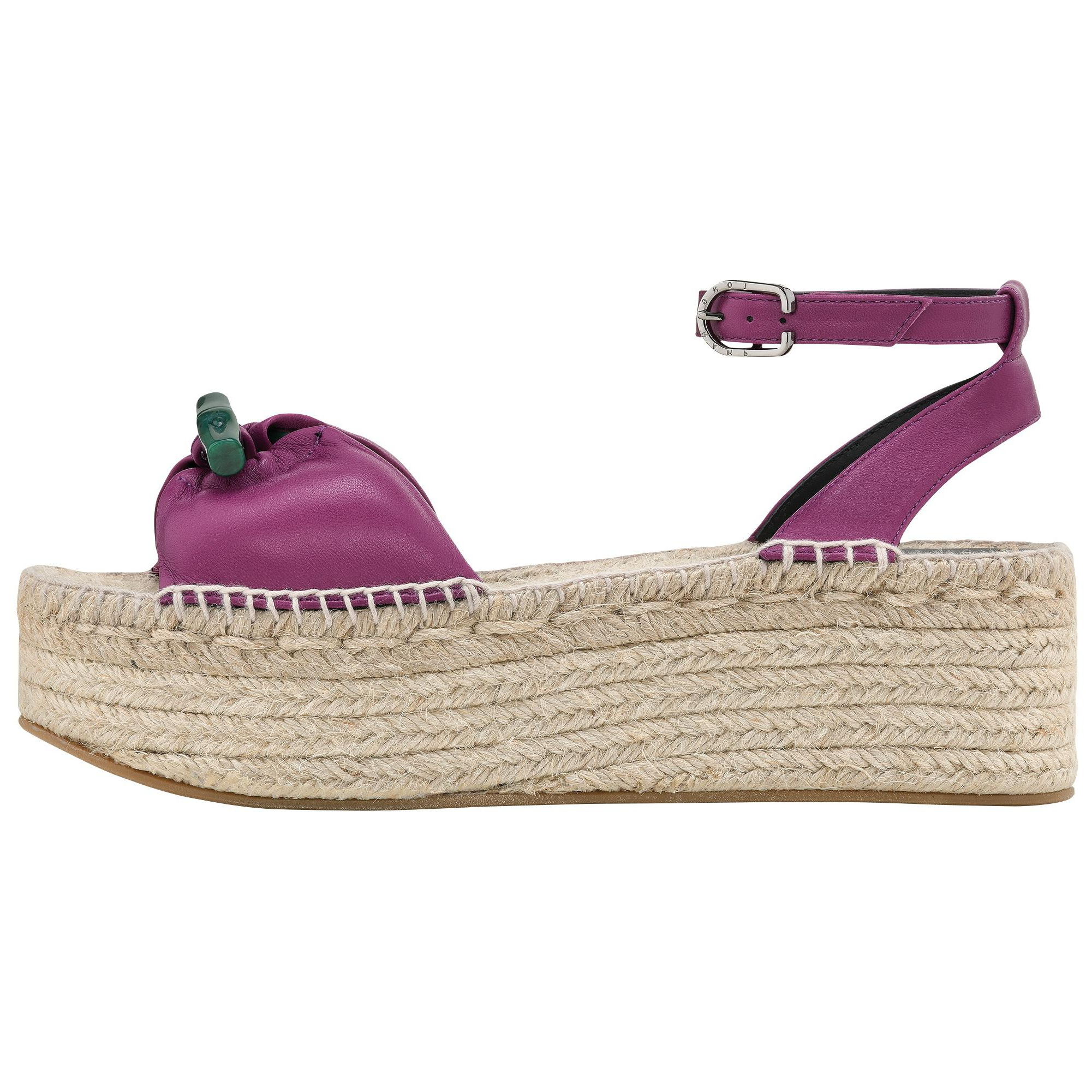 LONGCHAMP Le Roseau lambskin round toe platform ankle strap buckle strap sandals 6cm women's purple