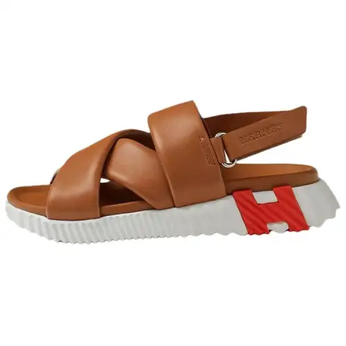HERMES Electric Leather One Strap Sandals 4cm Women's Brown
