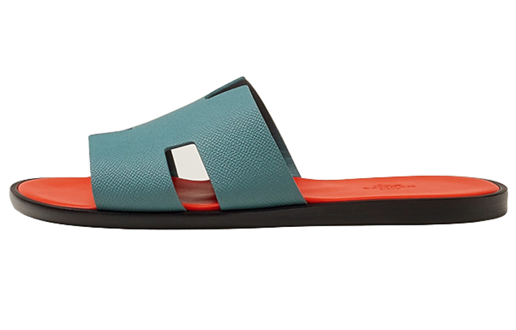 HERMES Izmir Sandal Bleu Bleuet Orange Epsom Calfskin Leather