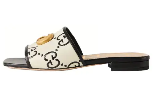 GUCCI GG Slide Leather Casual Shoes Women's Black White