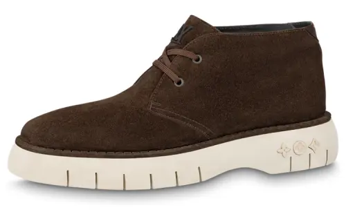 LOUIS VUITTON Square Leather Ankle Boots Men's Dark Brown