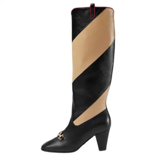 GUCCI Colorblocked Leather Boots Black Tan Women's