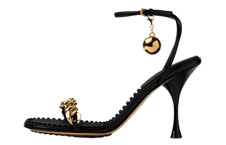 Bottega Veneta Dot Leather One Strap Sandals Women's Black