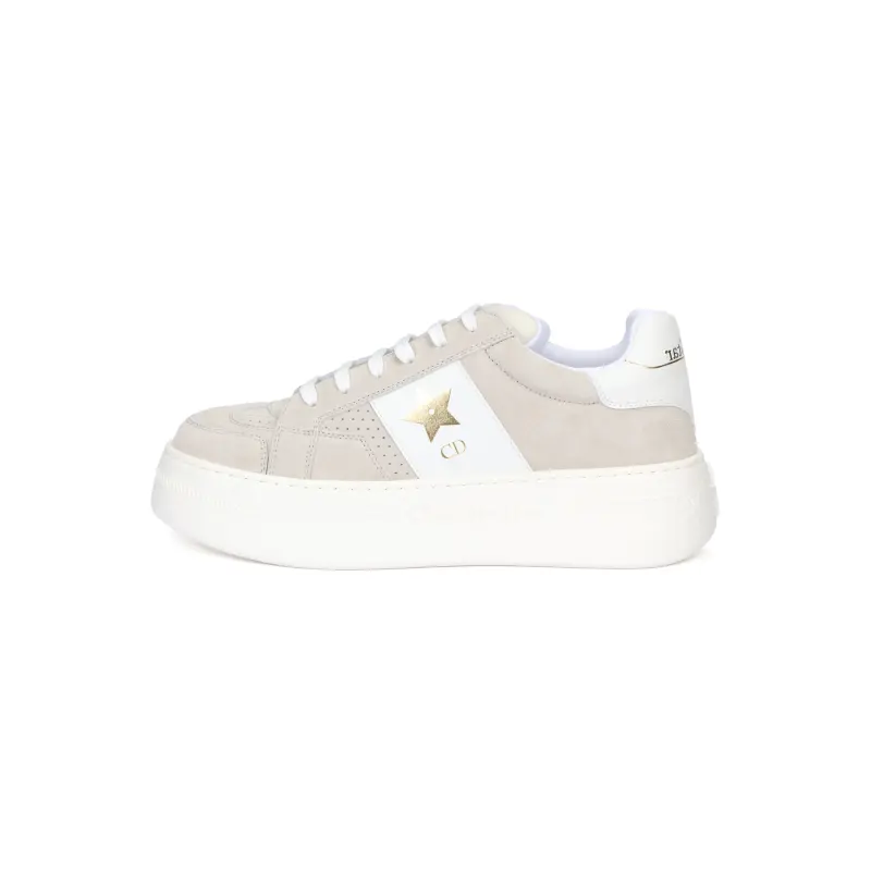 DIOR Star Platform Shoes Cow Leather Low top Skateboard Shoes Women's Light Beige