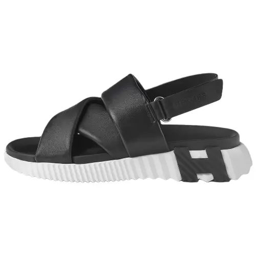HERMES Electric Leather One Strap Sandals 4cm Women's Black