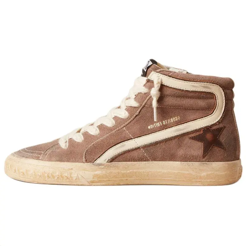 Golden Goose Slide Cow Leather High top Skateboard Shoes Men's Brown