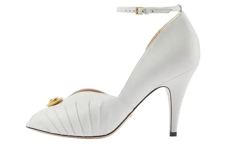 GUCCI Open Toe 94mm Sandal White Leather Women's