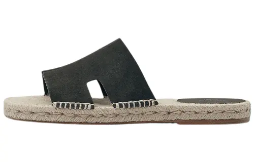 HERMES Antigua Espadrille Vert Olive Suede Goatskin