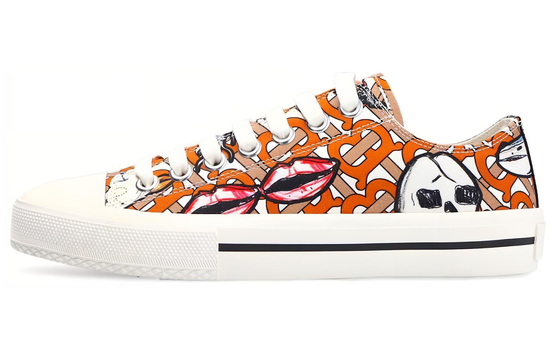 Burberry Larkhall Scribble Low Top White Orange Women's