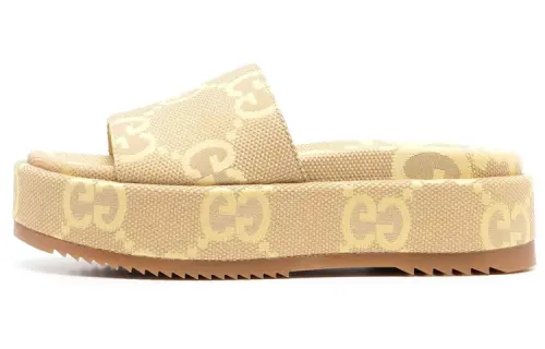 GUCCI Slide Slippers Women's Beige Yellow
