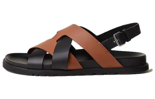 HERMES Heracles One Strap Sandals Men's Black Brown