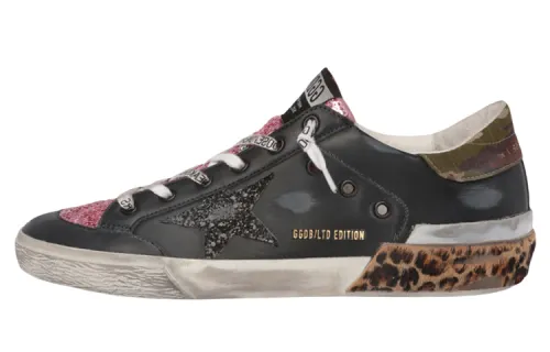 Golden Goose Super Star LTD Leather Stylish Skateboarding Shoes Men's Black Distressed