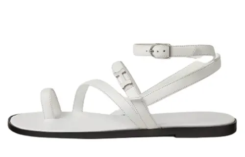 HERMES Harmonie Leather One Strap Sandals Women's White