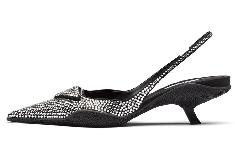 PRADA 30mm Crystal Sling Back Pumps Black Satin