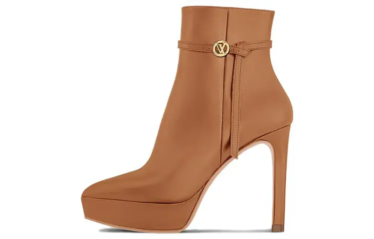 LOUIS VUITTON Leather Ankle Boots 9cm Women's Brown