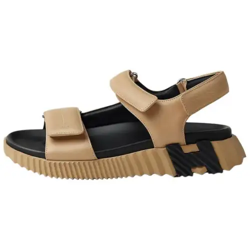 HERMES Junior Leather One Strap Sandals Women's Beige