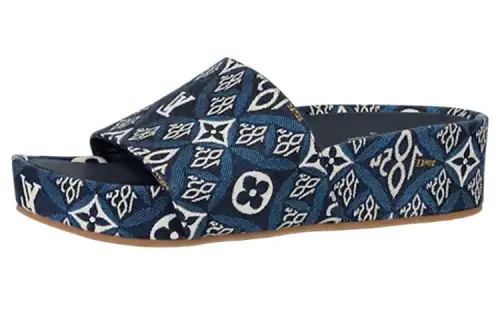 LOUIS VUITTON Jumbo Flatform Slide Slippers Women's Blue Black