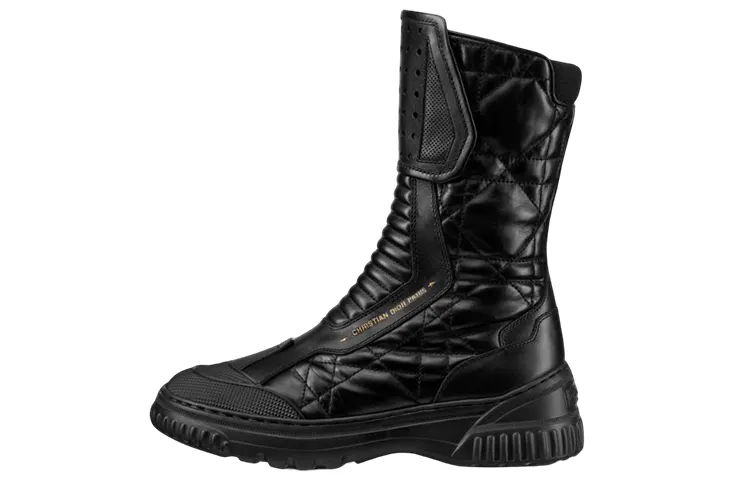 DIOR D Leader Leather Ankle Boots Women's Black