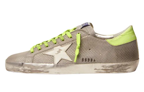 Golden Goose Super Star Leather Stylish Skateboarding Shoes Men's Silver Green