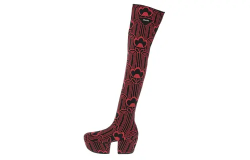 PRADA Over the Knee high Boots Women's Black Red