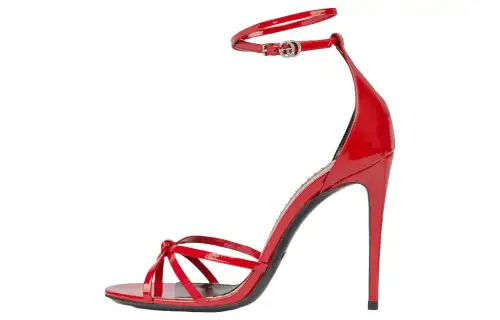 GUCCI Patent Leather One Strap Sandals 11cm Women's Red