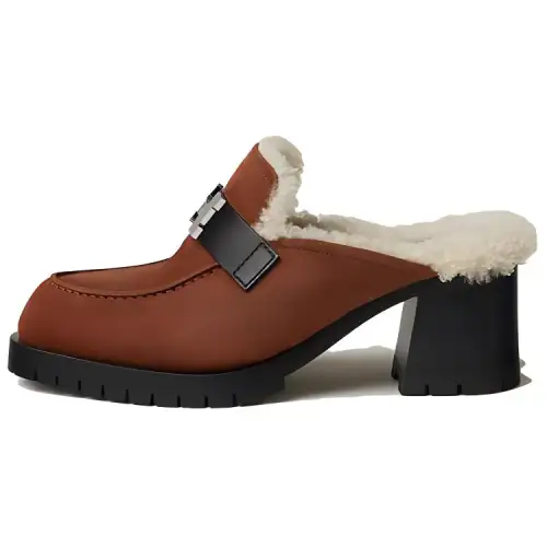 HERMES Flore Closed Toe Slippers 6cm Women's Brown
