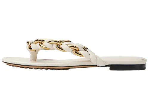 Bottega Veneta Dot Leather Patchwork Flip Flops Women's White