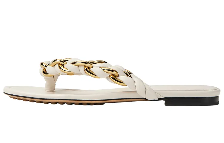 Bottega Veneta Dot Leather Patchwork Flip Flops Women's White