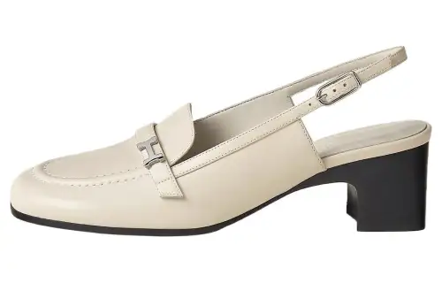 HERMES Infinie Leather Chunky Heel High Heels 3cm Women's Ecru