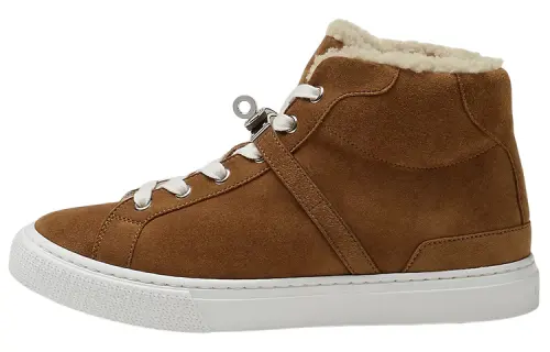 HERMES Daydream Leather Fashion High top Skateboard Shoes Women's Umber