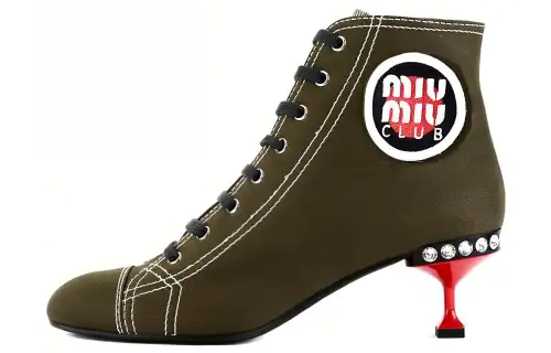 MIU MIU Leather Ankle Boots Women's Olive Green