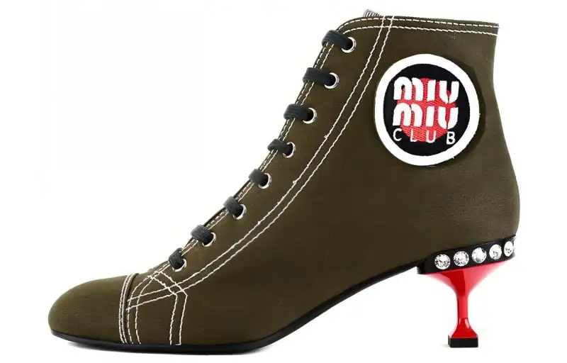 MIU MIU Leather Ankle Boots Women's Olive Green