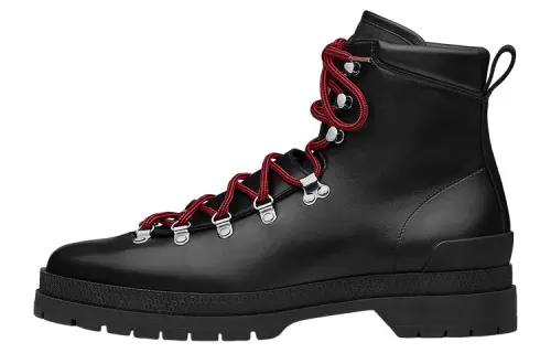 HERMES Denivele Leather Ankle Boots Men's Black