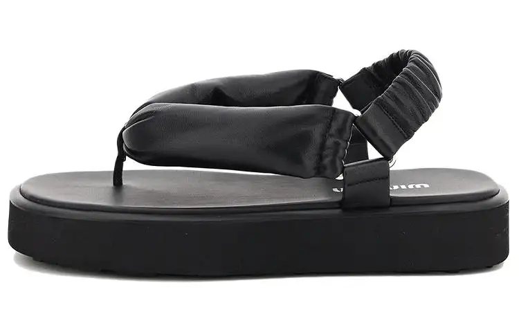 MIU MIU Cow Split Leather One Strap Sandals Women's Black