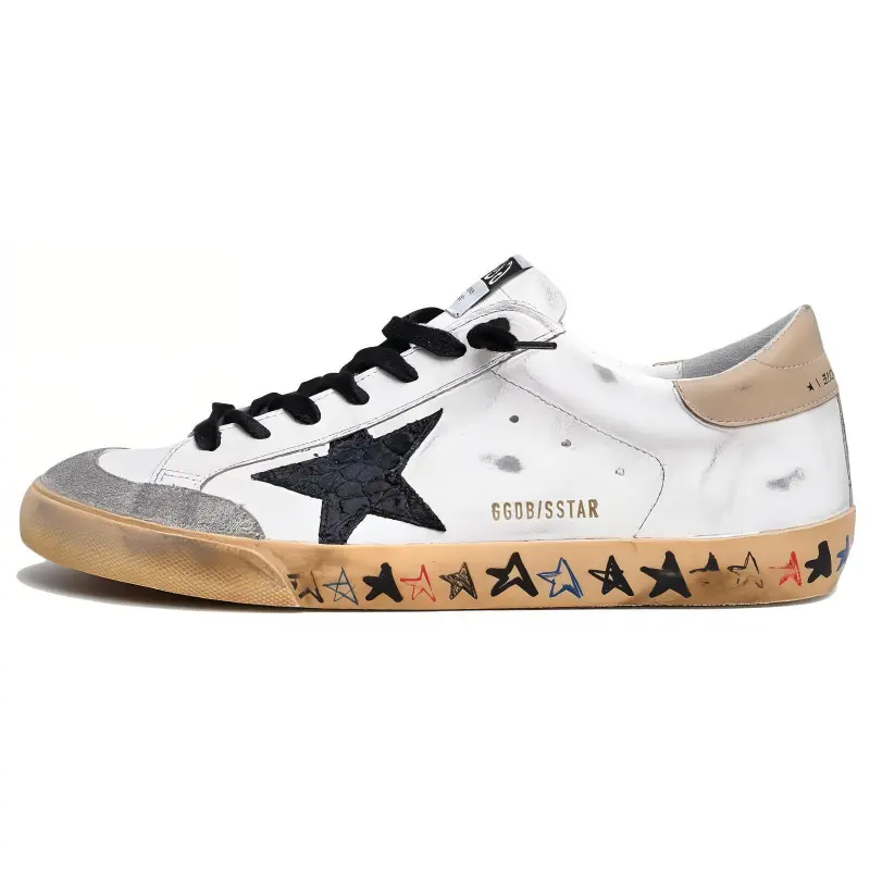 Golden Goose Super Star Leather Low top Stylish Skateboarding Shoes Men's White Distressed