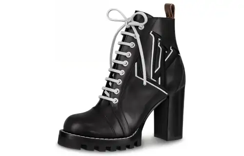 LOUIS VUITTON Trail Top Grain Cow Leather Ankle Boots Women's Black White