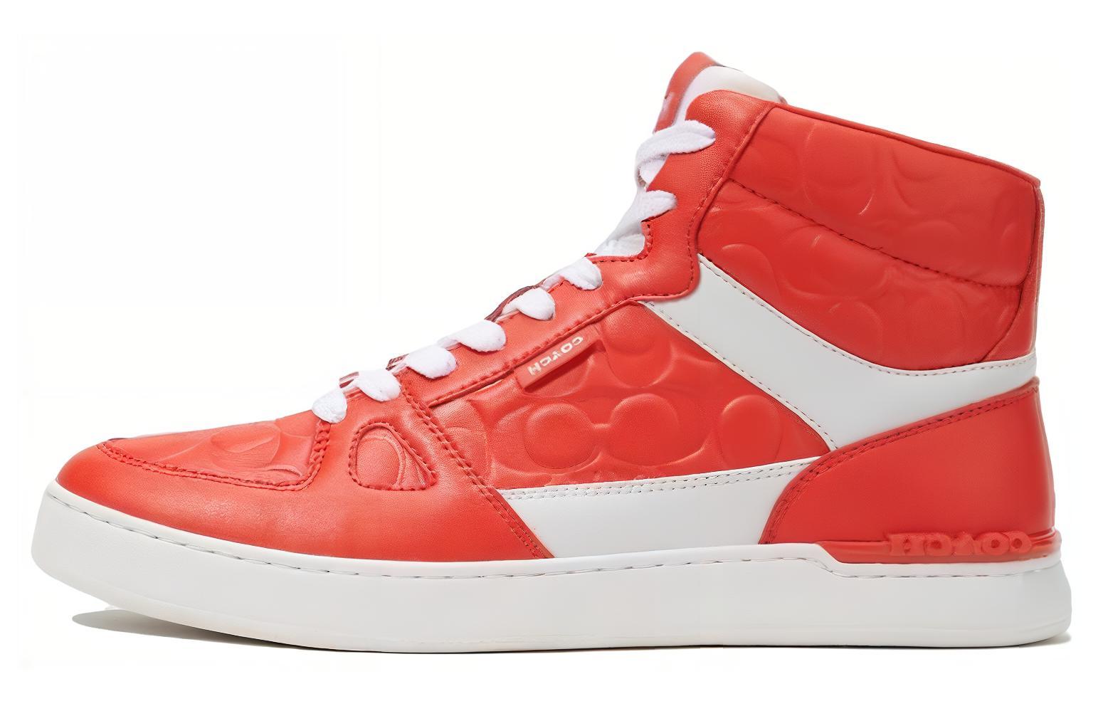 COACH Clip Leather Athleisure High top Skateboard Shoes Men's Orange