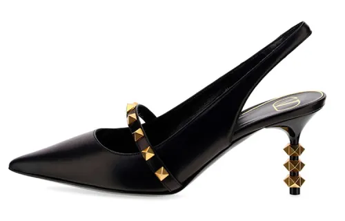 Valentino Rockstud Slim Heel High Heels 7cm Women's Black Gold