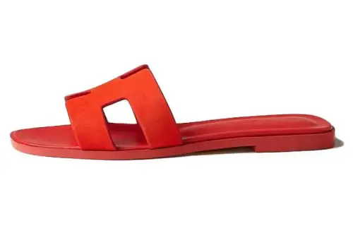 HERMES Oran Open Toe Slide Slippers Women's Red