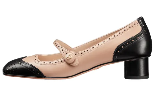 DIOR Spectadior Leather Chunky Heel Medium Heel Shoes Women's Nude