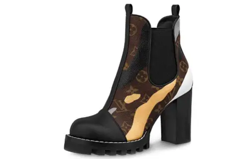LOUIS VUITTON Lv X Lol Star Trail Small Cowhide Ankle Boots Black Brown Women's