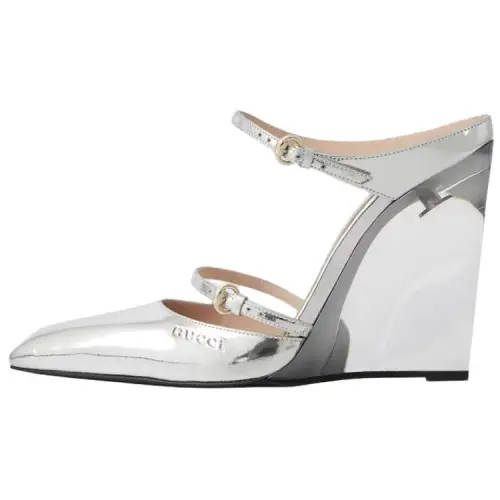 GUCCI Closed Toe Slippers 11cm Women's Silver