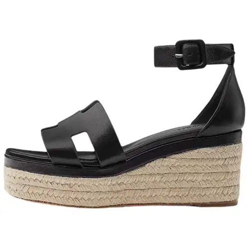 HERMES Elda Leather One Strap Sandals Women's Black