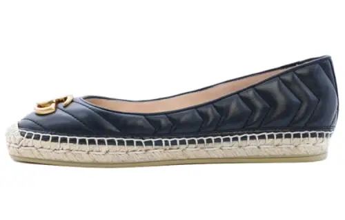GUCCI GG Straw Woven Flat Shoes Women's Black
