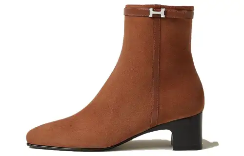 HERMES Hommage Ankle Boots 5CM Women's Lingfeng Grass Brown