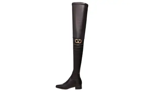 Valentino Leather Over the Knee high Boots 3cm Women's Black