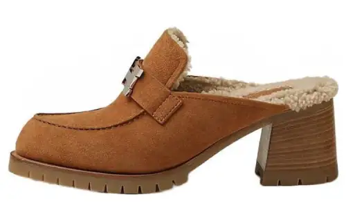 HERMES Closed Toe Slippers 6cm Women's Brown