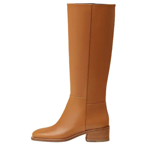 HERMES Lasso Calfskin Knee high Boots 4cm Women's Brown